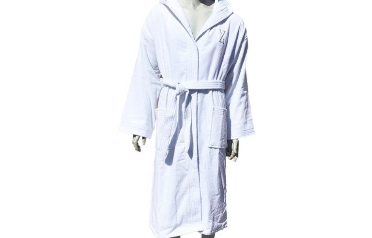 Pamutbársony fehér női kapucnis köntös