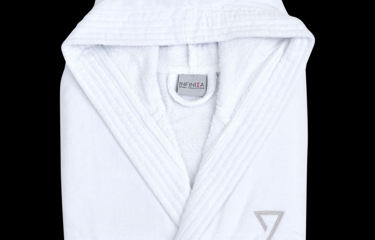 Pamutbársony fehér női kapucnis köntös